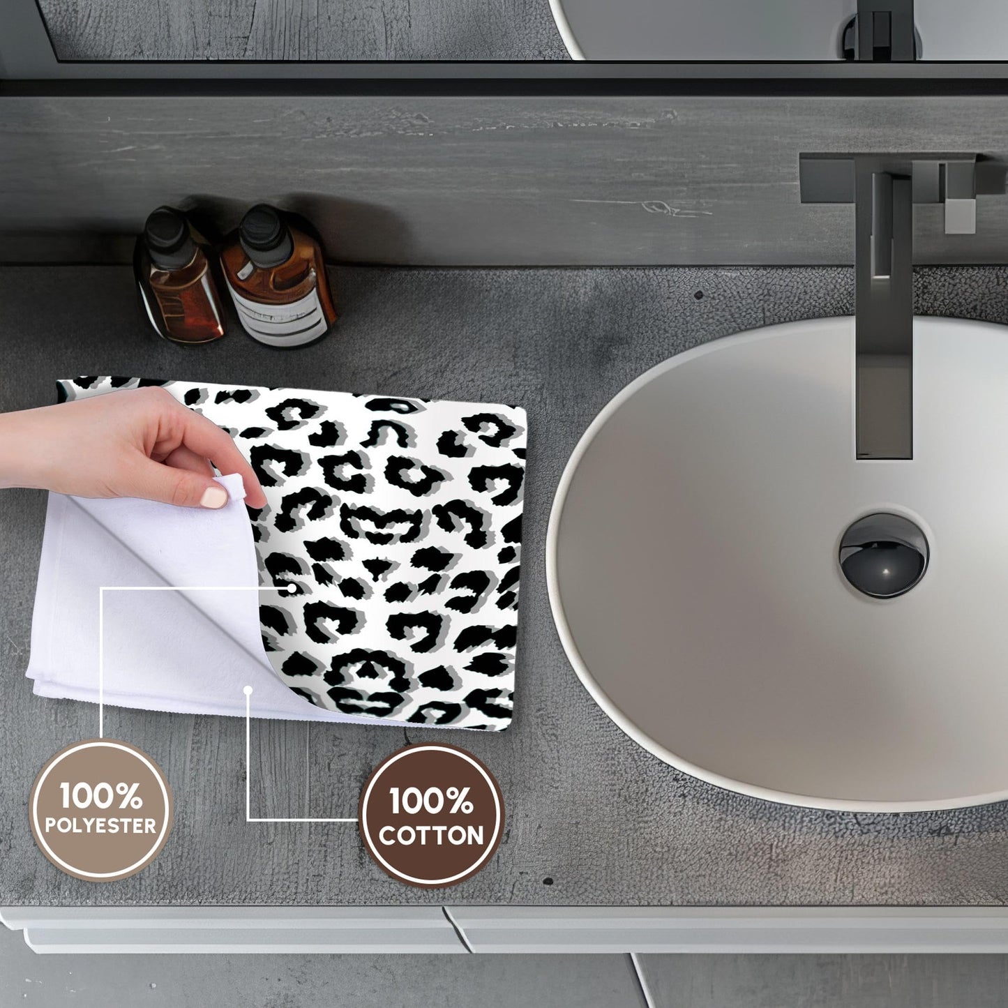 3D Rose Snow Leopard Animal Print Towel, 15" x 22", Multicolor