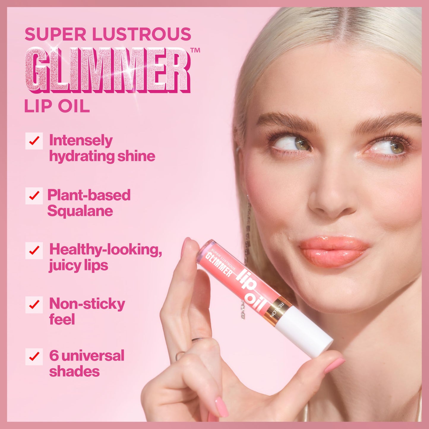 REVLON Super Lustrous Glimmer Lip Oil, Moisturizing & Tinted, Shiny Finish, Made with Plant-Based Squalane, 006 Plum Pop, 0.13 fl oz