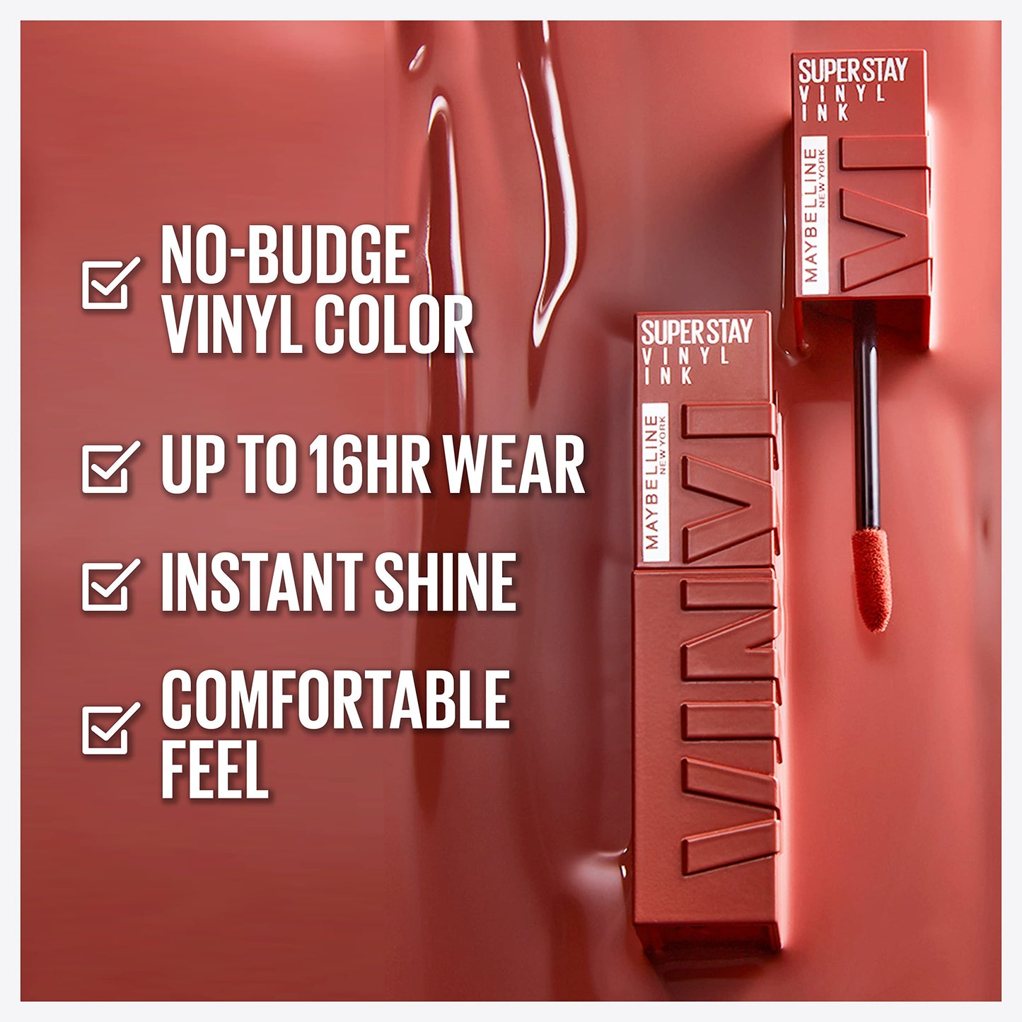 Maybelline Super Stay Vinyl Ink Longwear No-Budge Liquid Lipcolor Makeup, Highly Pigmented Color and Instant Shine, Charged, Brown Lipstick, 0.14 fl