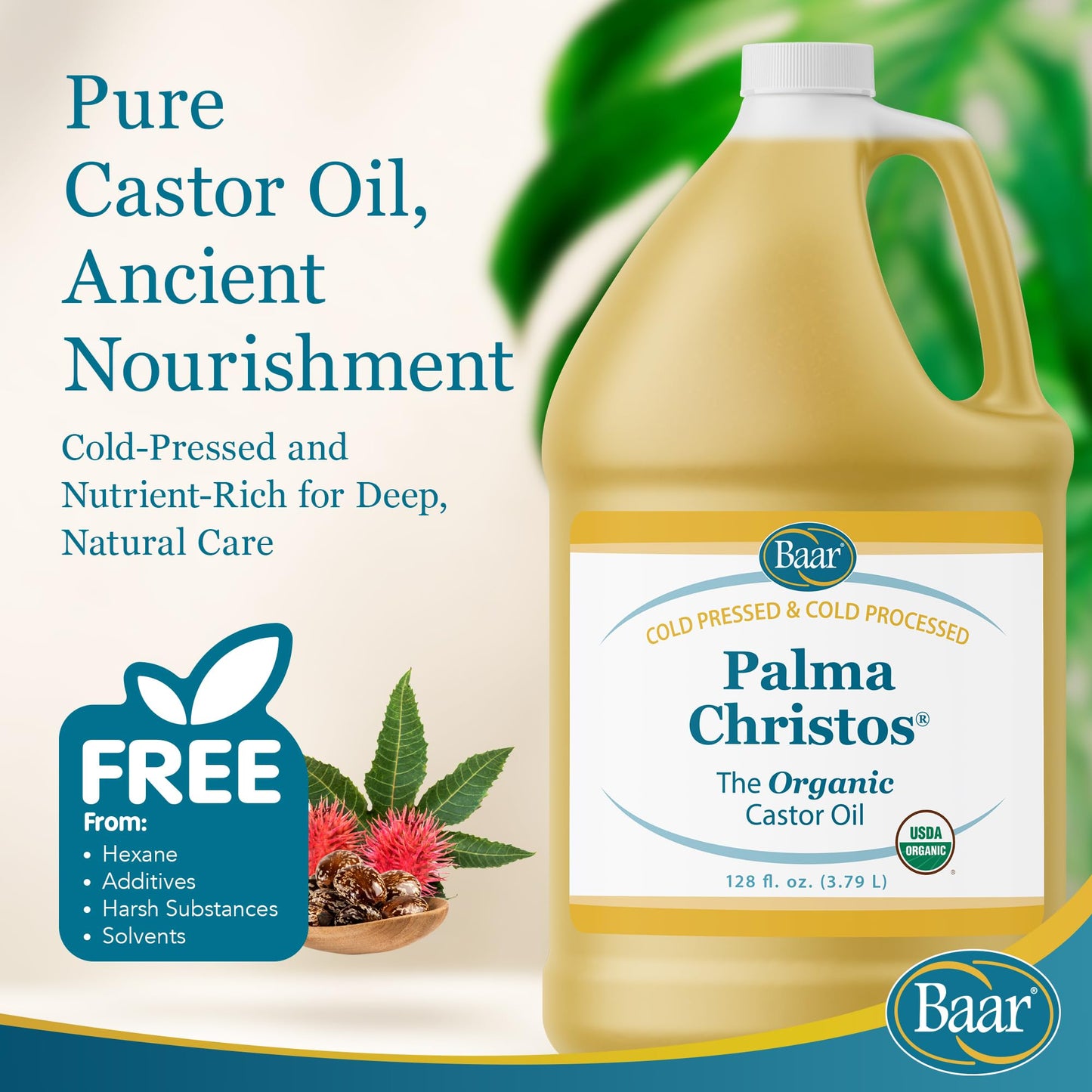 Baar Organic Castor Oil for Eyelash, Eyebrow and Hair Renewal, Skin Repair and Protection, Detox & Cleansing and Relief for Sore Muscles and Stiff
