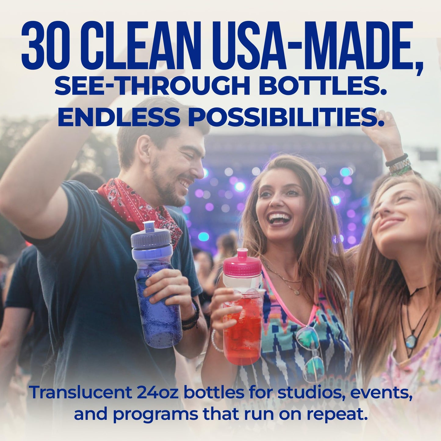 Rolling Sands Reusable Bulk Water Bottles 30 Pack - 24 Oz Sports Water Bottles, USA Made, BPA-Free, Wide Mouth for Easy Cleaning, Break Resistant…