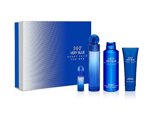 Perry Ellis 360 Very Blue By Perry Ellis for Men - 4 Pc Gift Set 3.4oz Edt Spray, 7.5ml Edt Spray, 6.8oz Body Spray, 3oz Shower Gel, 4count