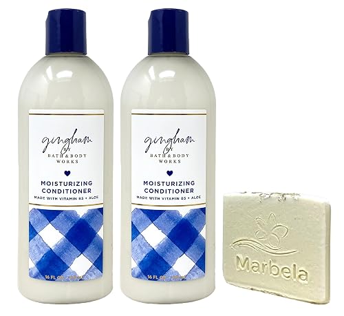 Bath & Body Works Gingham 2 Pack Moisturizing Conditioner Bundle with a Natural Oats Sample Soap