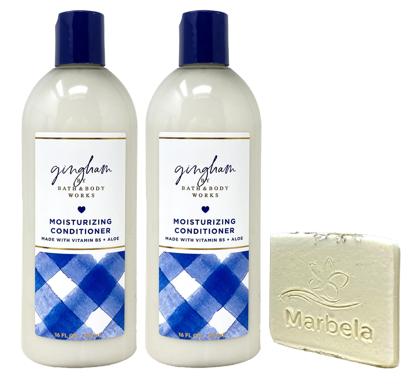 Bath & Body Works Gingham 2 Pack Moisturizing Conditioner Bundle with a Natural Oats Sample Soap