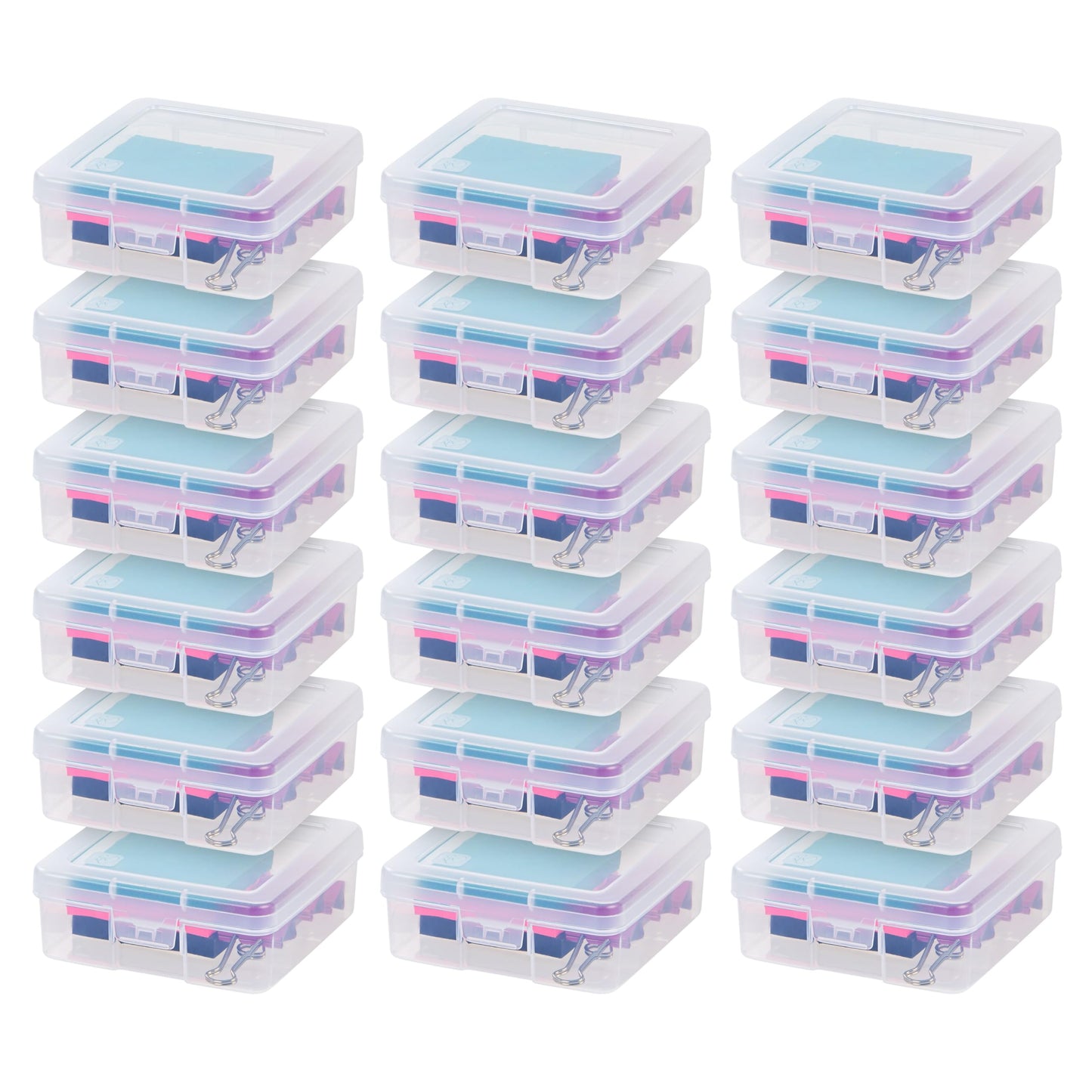 IRIS USA Pencil Case Boxes, 18-Pack, |Made in USA|, Plastic Bead Organizing Containers with Snap Lid for Arts, Crafts, Ephemera, Stickers, & Dance…