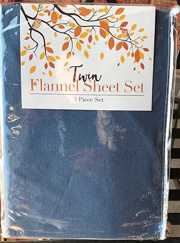 Himatsingka Blue 100% Cotton Flannel 3 Piece Twin Sheet Set Made in Turkey Machine wash Warm