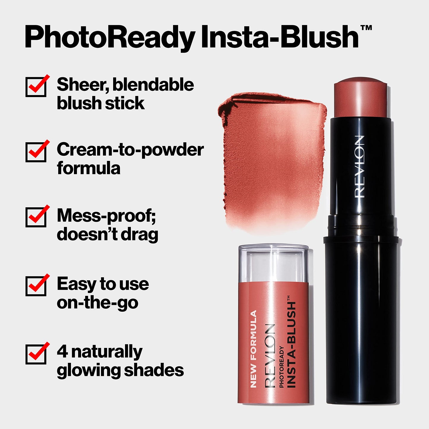 Revlon Blush Stick, PhotoReady Insta-Blush Face Makeup with Cream to Powder Formula, High Impact Color, Moisturizing Creamy Formula, 330 Nude Kiss