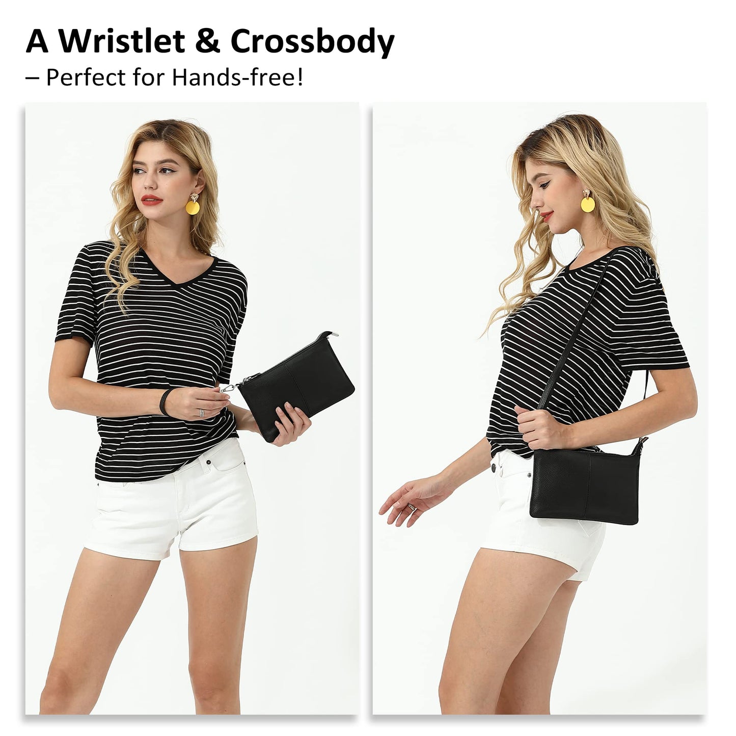 befen Black Women's Genuine Leather Wristlet Clutch Crossbody Phone Bags Wallet Purses and Handbags