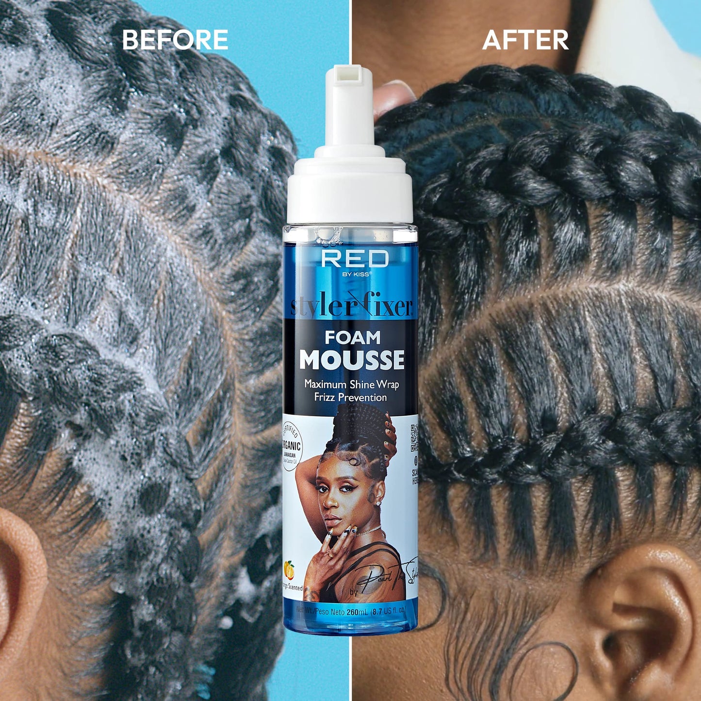 Red by Kiss Foaming Mousse, Maximum Shine Wrap Mousse, Reduce & Prevent Frizz, Define Curls, Hold Styles, Nourishes Dry and Crips Hair, Enriched