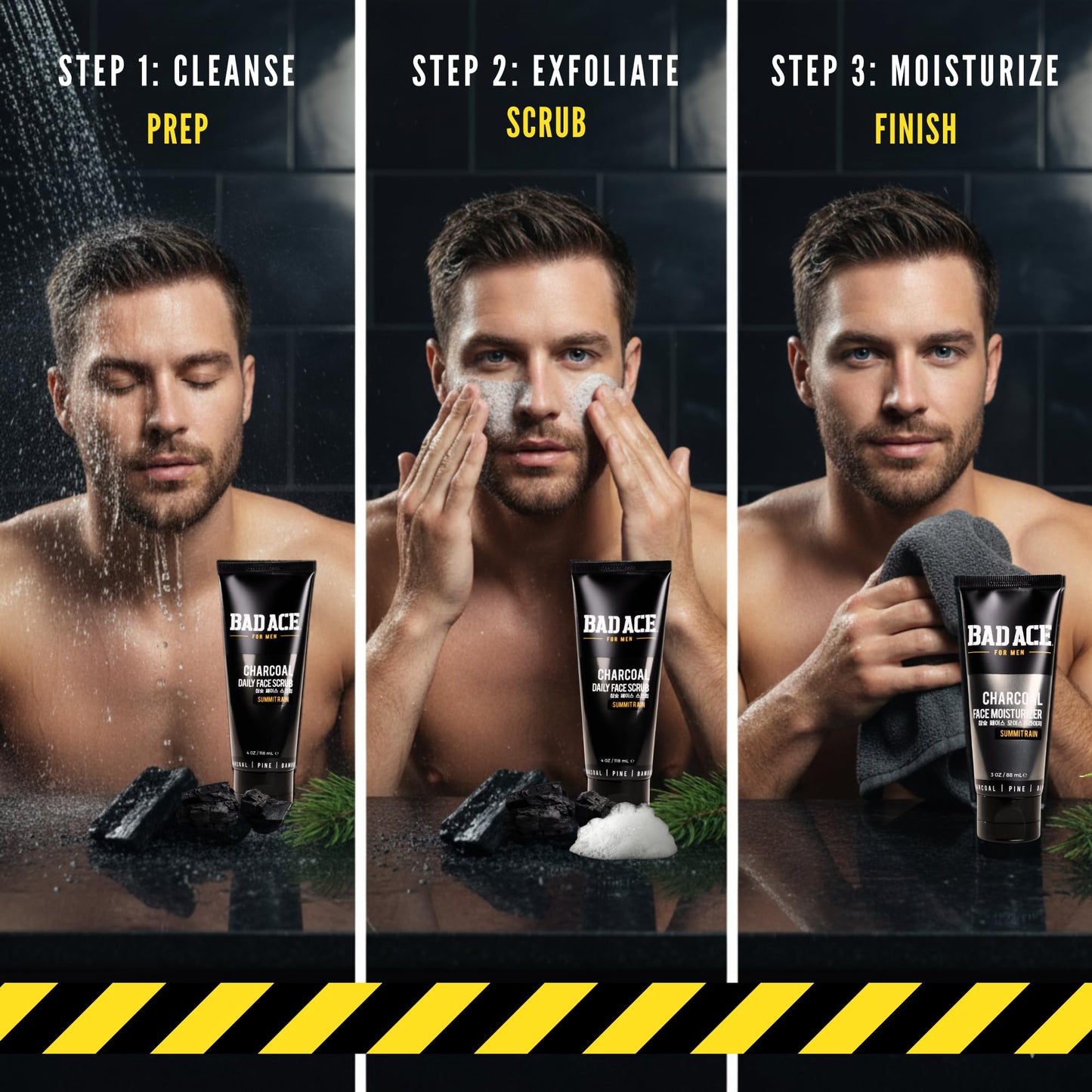 BAD ACE Daily Men's Charcoal Face Wash with Scrubs, Korean Exfoliating Face Wash - Premium Mens Face Scrub, Deep Cleansing Skin Care | Men's Facial