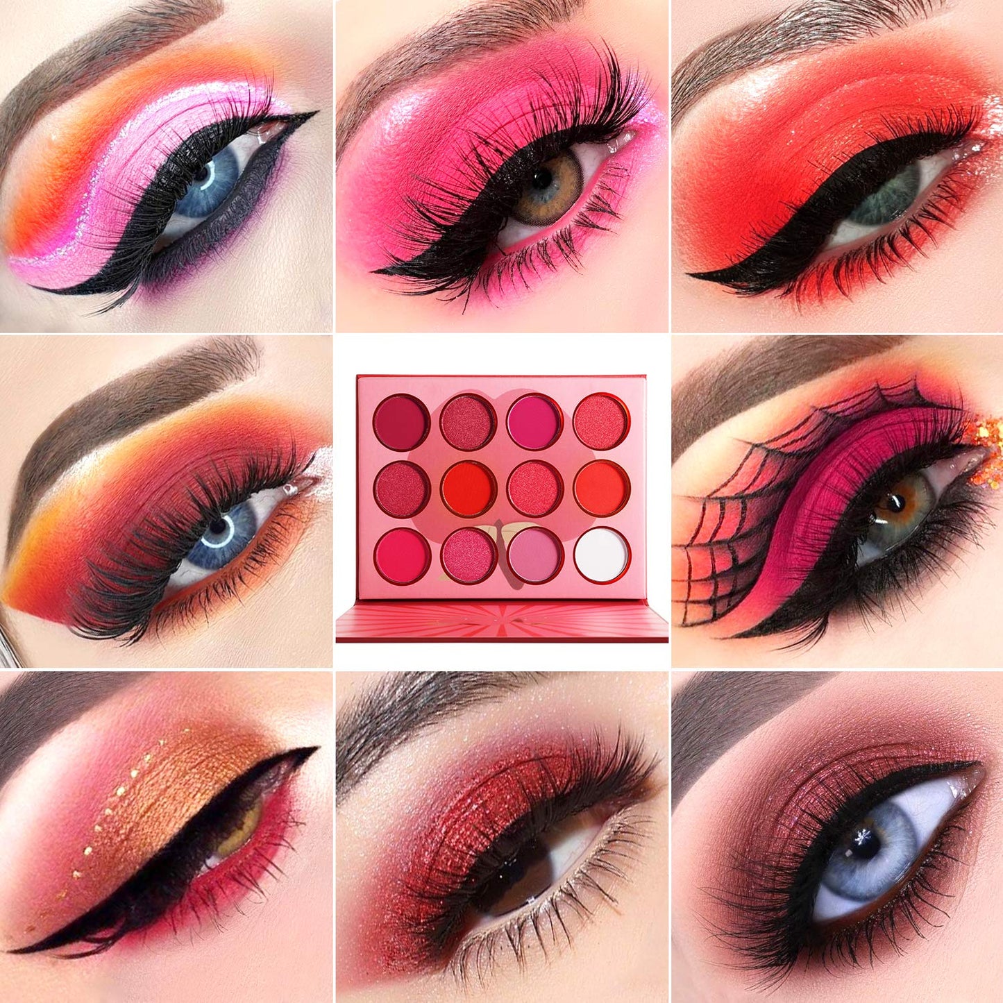 Red Pink Eyeshadow Palette, DE’LANCI Professional Matte Shimmer High Pigmented 12 Colors Eye Shadow Makeup Pallet, Waterproof Blendable Small