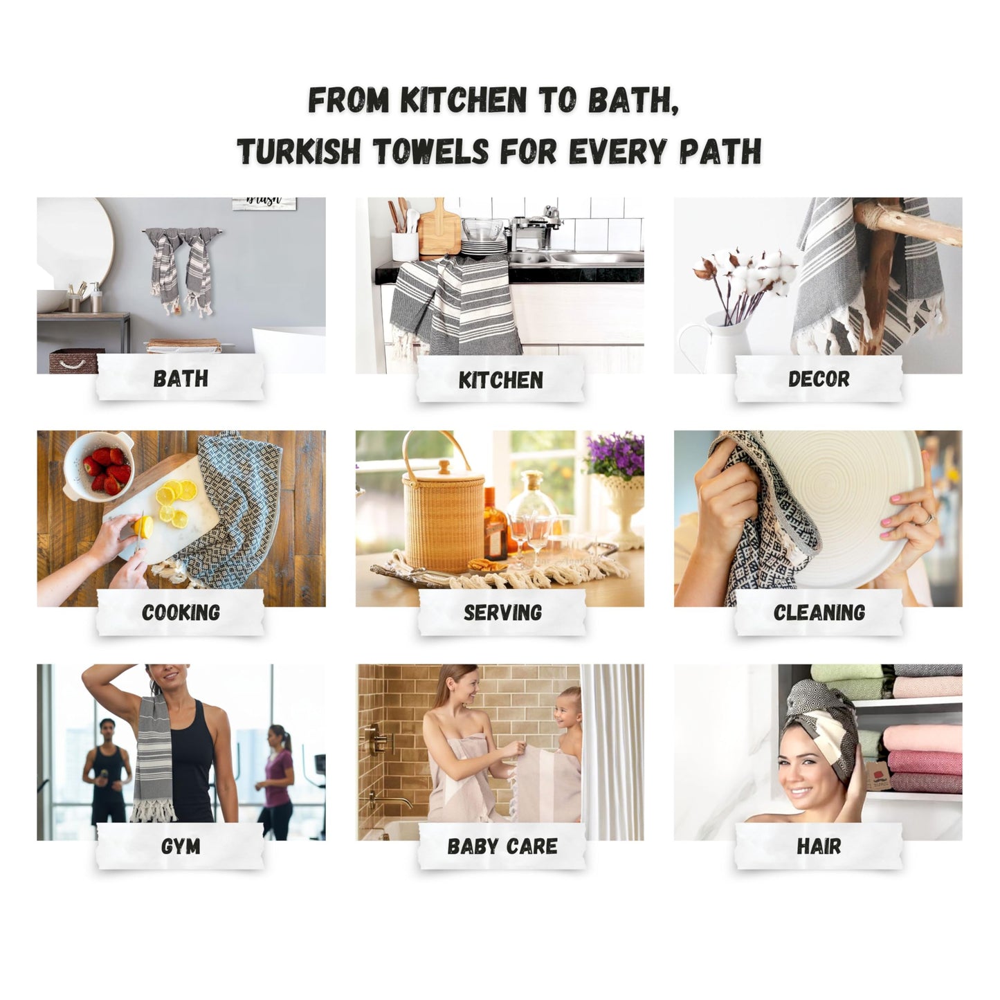 Bazaar Anatolia Hand Towels - Set of 4 | 39" x 19" - Decorative Turkish Hand Towel for Bathroom, 100% Cotton, Kitchen, Face, Hair, Tea, Dishcloth…