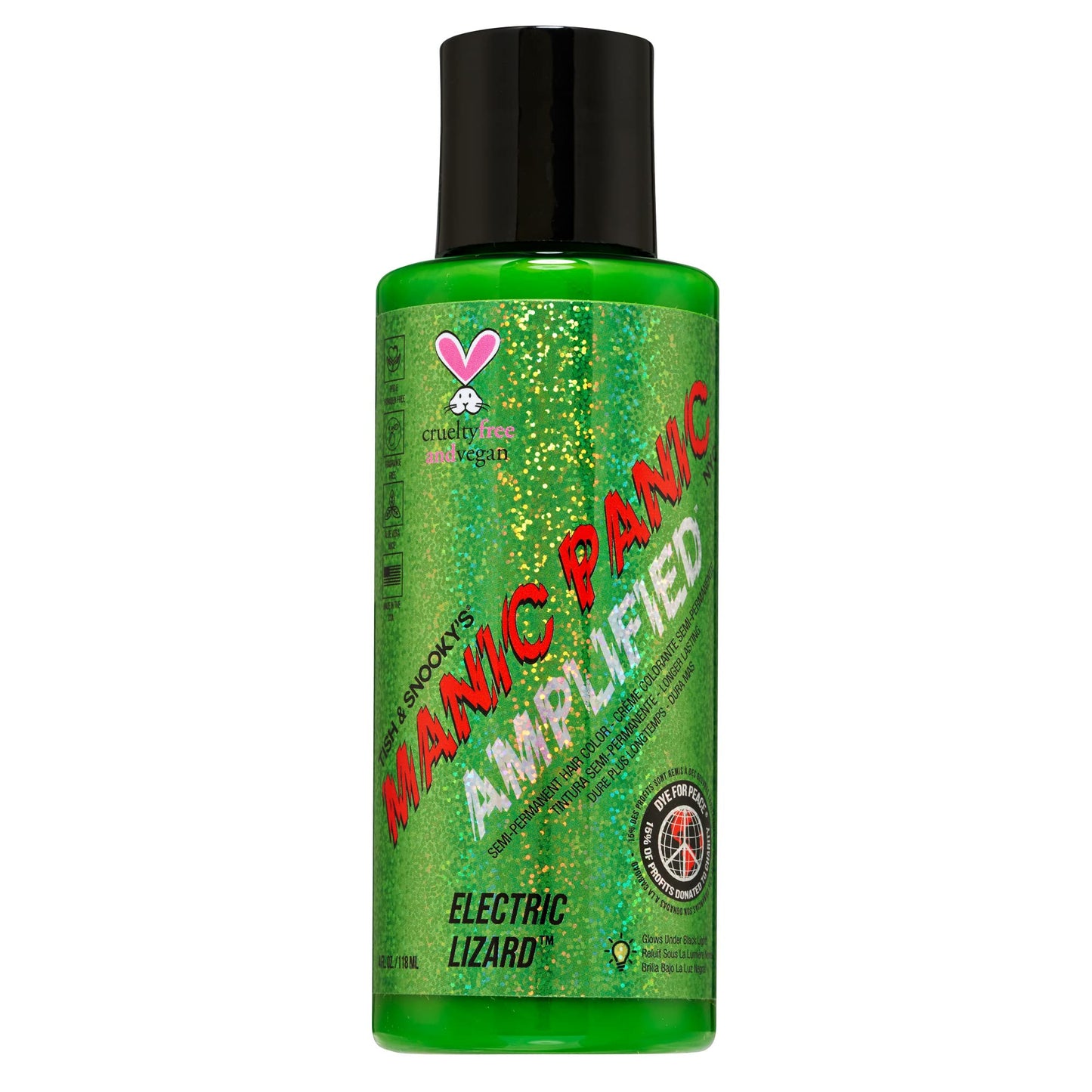 MANIC PANIC Electric Lizard Hair Color - Amplified - Semi Permanent Hair Dye - Bright Neon Green Hair Color - Glows In Blacklight - Vegan, PPD