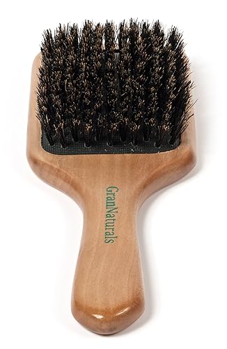 GranNaturals Boar Bristle Smoothing Hair Brush for Women and Men - Medium/Soft Bristles - Natural Wooden Large Flat Square Paddle Hairbrush for Fine