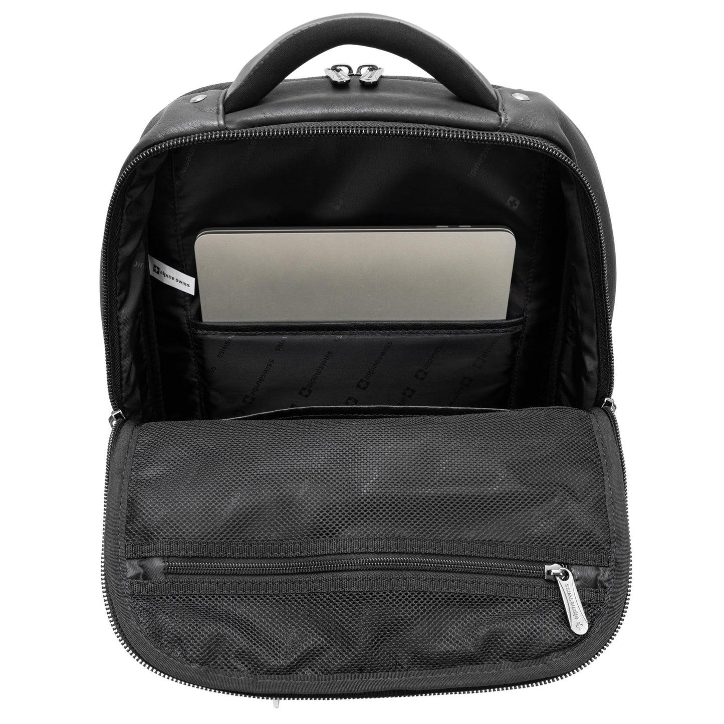 Alpine Swiss Olsen 13” Laptop Travel Backpack Genuine Leather Slim Business Travel Carry On Daypack Black