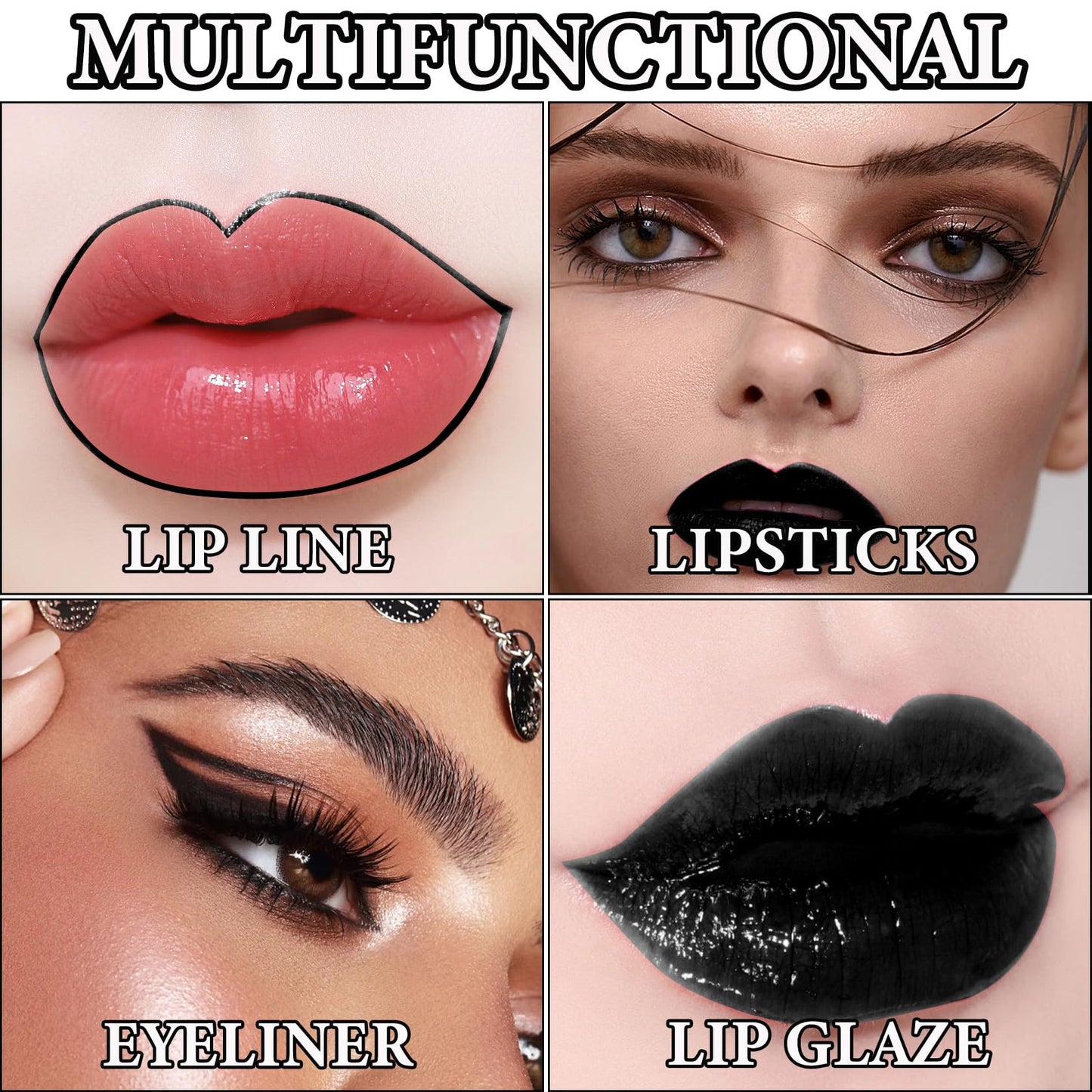 3 PCS Black Matte Liquid Lipstick and Lipliner Set,High Pigmented Matte Lipstick Lipgloss Black Lip Liner Set Long Lasting Waterproof Velvet Liquid