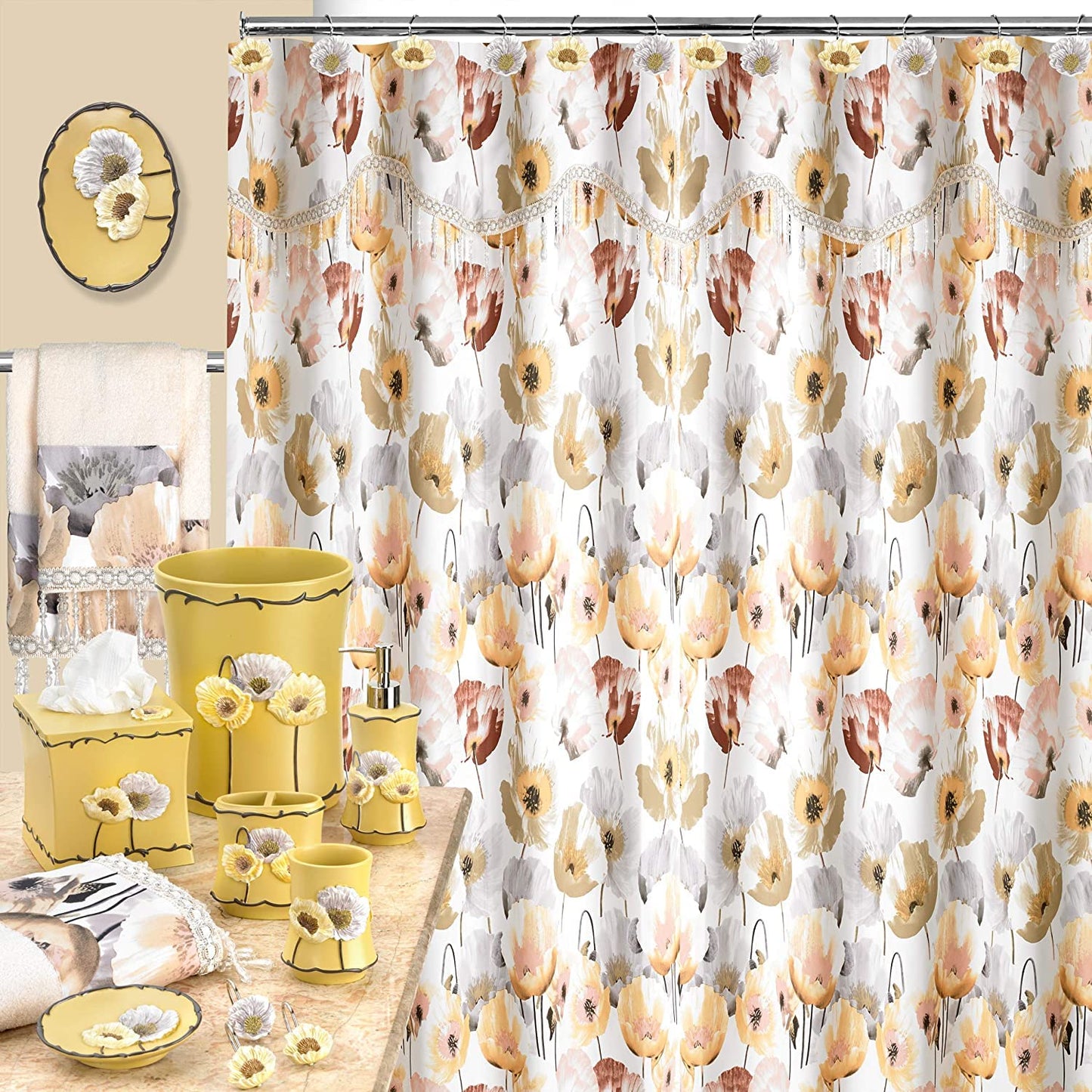 Popular Bath 959437 Poppy Fields, Shower Curtain, Pastel Moss 72.00" x 70.00"