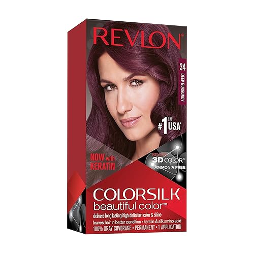 Revlon Permanent Hair Color, Permanent Hair Dye, Colorsilk with 100% Gray Coverage, Ammonia-Free, Keratin and Amino Acids, 34 Deep Burgundy, 4.4 Oz
