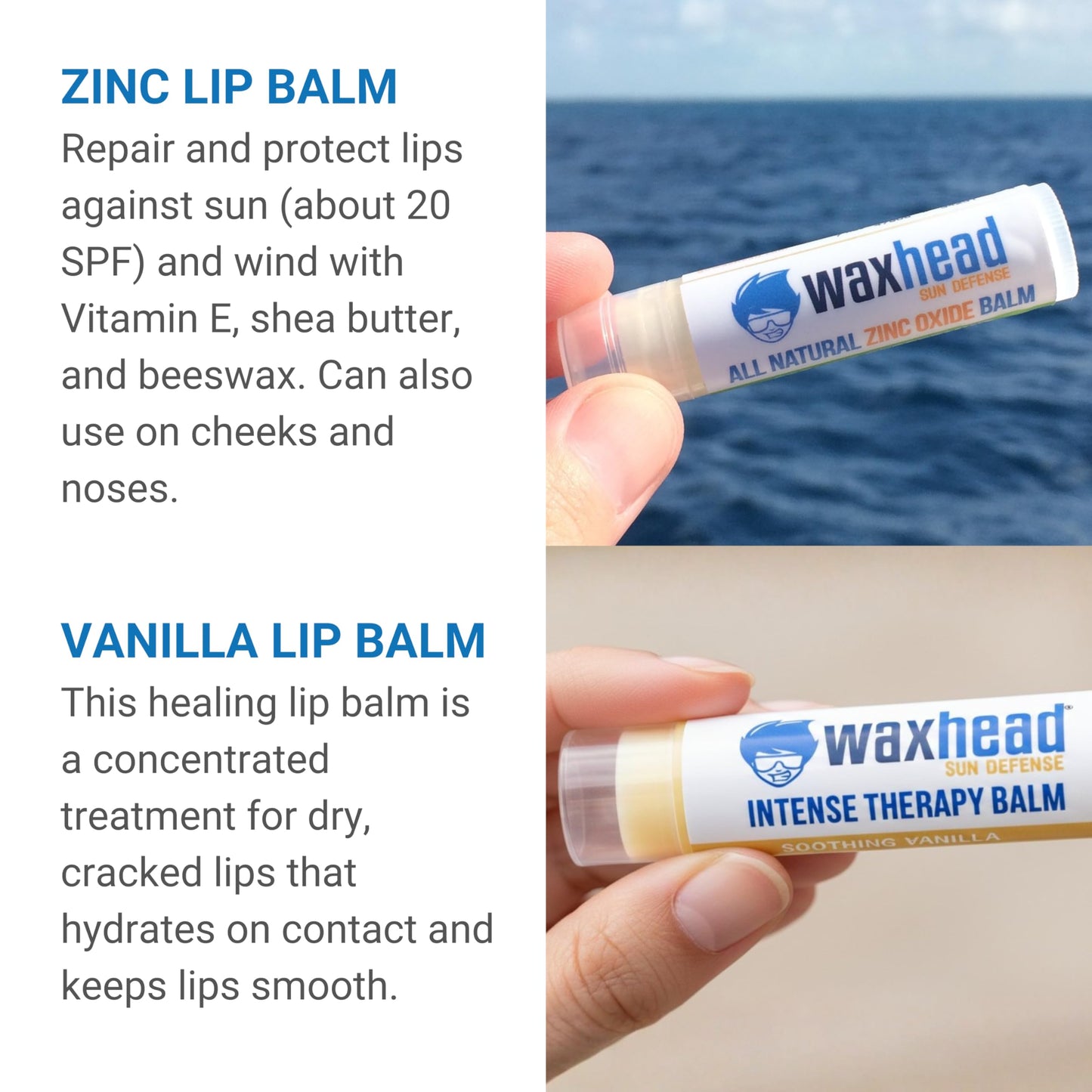 Waxhead Travel Size Sunscreen Sampler Box - Non-Nano Zinc Oxide, Coral Reef Safe, Biodegradable Sunblock SPF 30. Lip Balms, Solid Mini Paste Tins