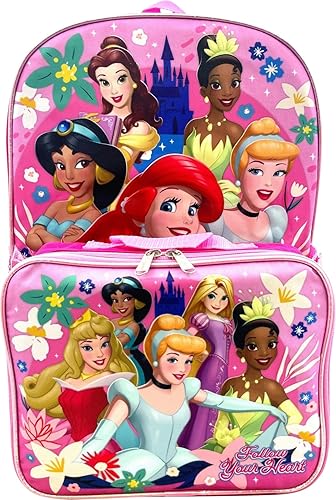 Disney Princess 16 Inch Girl's Backpack With Removable Lunch Box Set (Princess Follow Your Heart)