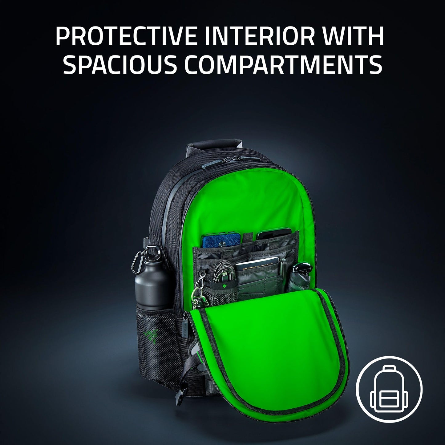 Razer Rogue v3 16" Gaming Laptop Backpack: Travel Carry On Computer Bag - Tear and Water Resistant - Mesh Side Pocket - Fits 16 inch Notebook - Black