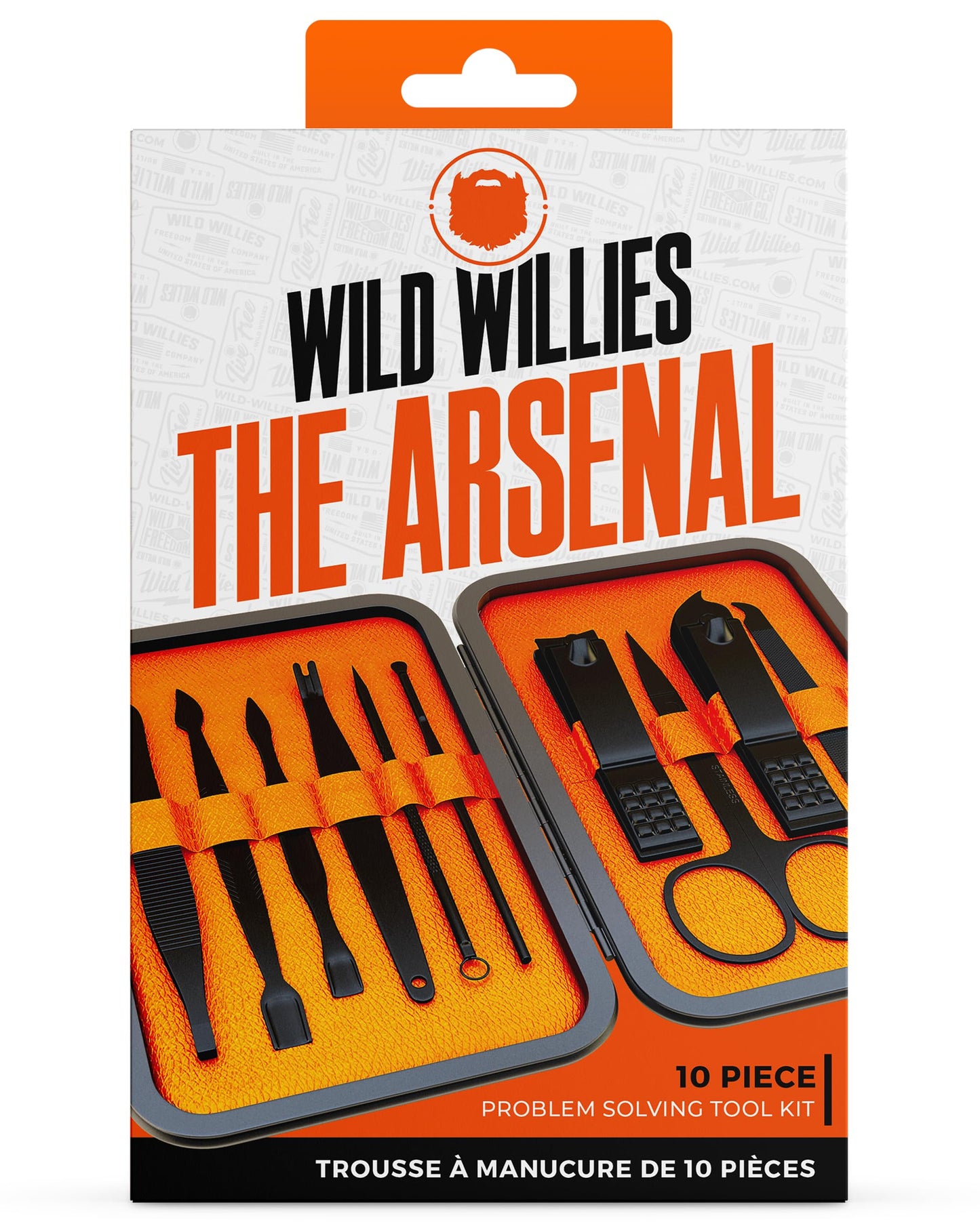Wild Willies 10-Piece Pedicure & Manicure Kit for Men & Women - Includes Nail Clippers, Scissors, Tweezers, Files - Compact Travel Nail Grooming Kit