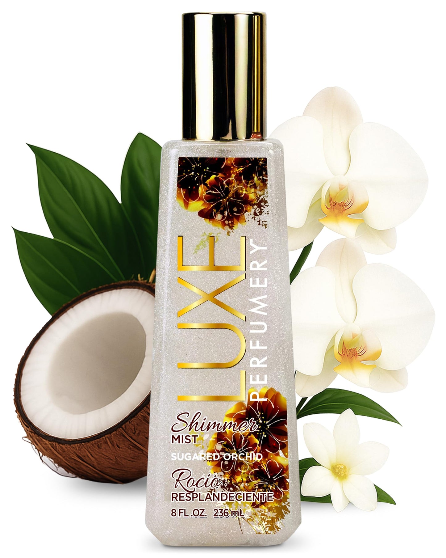 Luxe Perfumery Sugared Orchid Shimmer Body Mist - Long-Lasting Perfume Spray with Glittering Shine, Juicy Citrus & White Orchid Notes, Radiant Glow