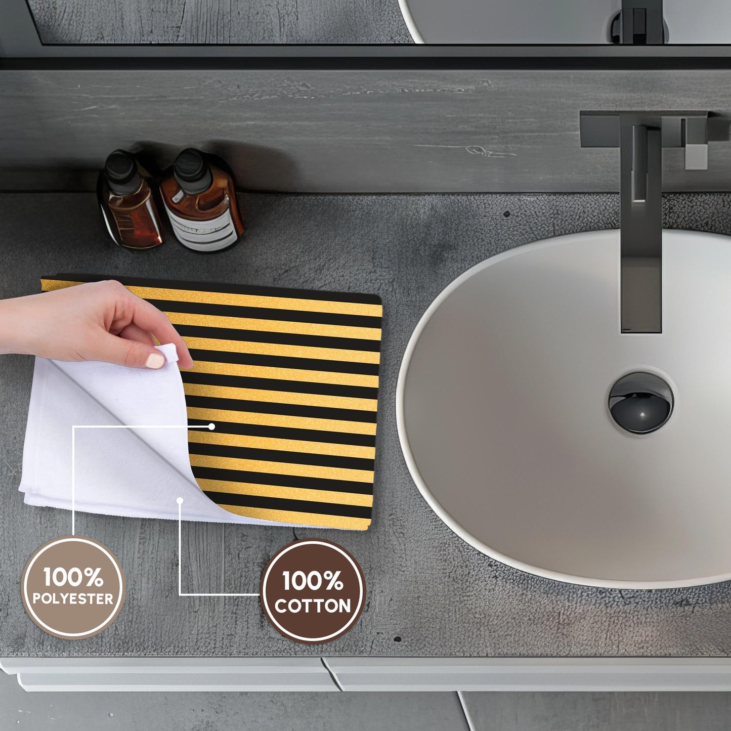 3D Rose TWL_239967_1 Glam Gold & Black Stripes Towel, 15" x 22"