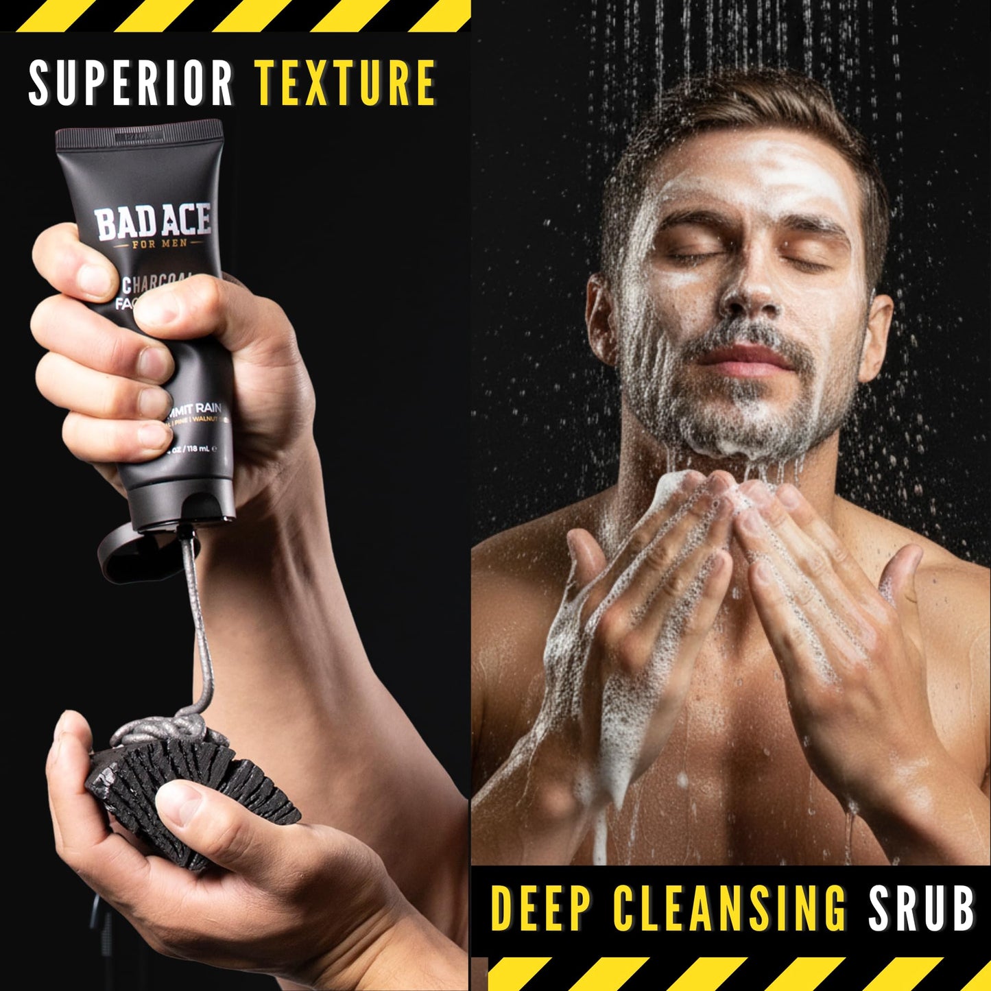 BAD ACE Daily Men's Charcoal Face Wash with Scrubs, Korean Exfoliating Face Wash - Premium Mens Face Scrub, Deep Cleansing Skin Care | Men's Facial