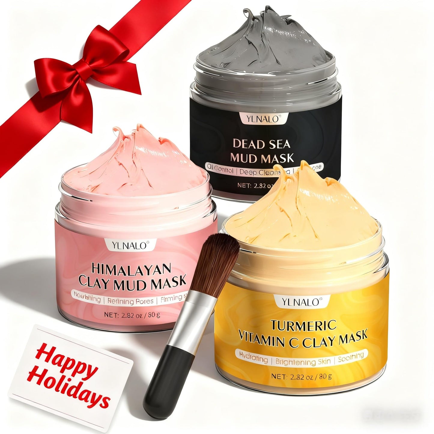 YLNALO Stocking Stuffers for Women 3 Pcs Clay Facial Mask Set - Turmeric Vitamin C, Dead Sea and Himalayan Clay Skin Care Mask for Deep Cleansing