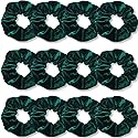 IVARYSS Dark Green Scrunchies, Premium Velvet Soft Hair Scrunchy Bulk, Solid Colors Thick Elastic Bands, Hair Accessories for Women and Girls, 12 Pack