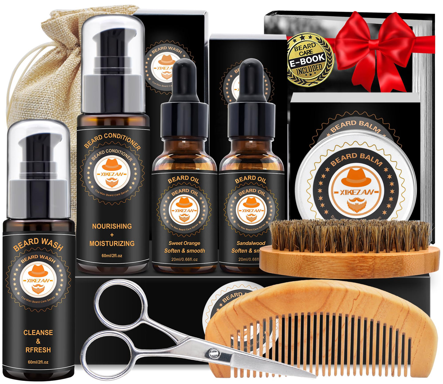 XIKEZAN Beard Kit for Men Care w/Beard Conditioner, Wash, Oil, Balm, Brush, Comb,Birthday Fathers Valentines Gifts for Men Him Dad Husband Boyfriend