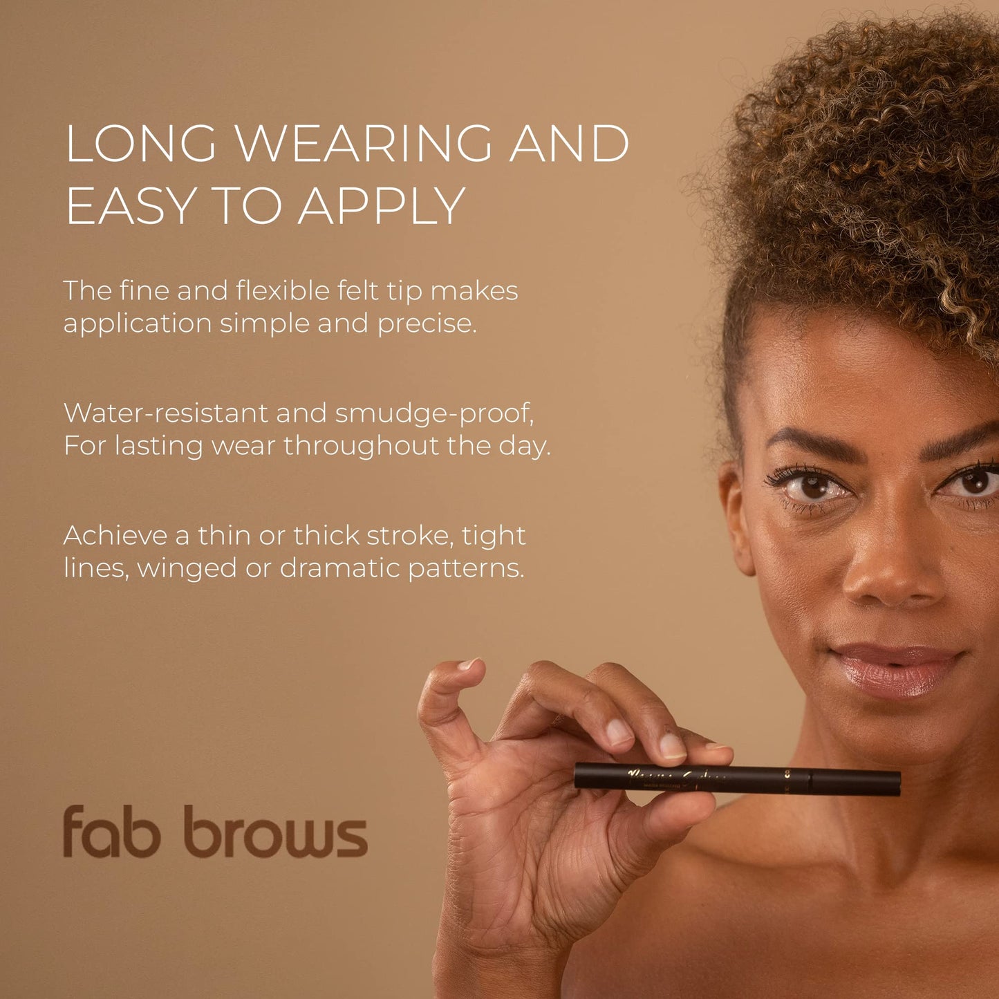 Fab Brows Precision Liquid Eyeliner - Felt-Tipped Liquid Eyeliner Pen - Richly Pigmented Waterproof Black Eyeliner - Achieves Thin or Thick Strokes