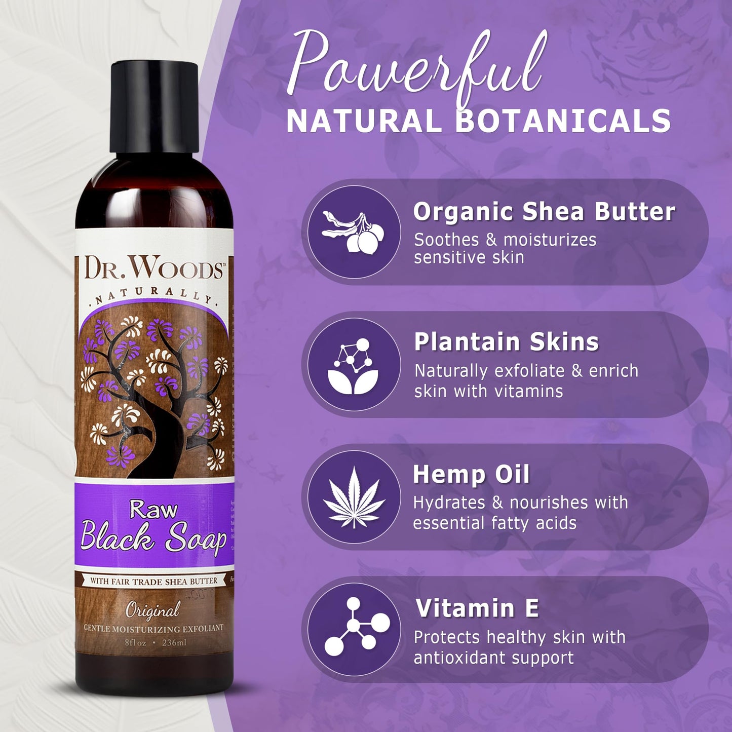 Dr. Woods Raw African Liquid Black Soap - Body Wash for Men and Women, Contains Organic Shea Butter, Gentle Exfoliant, Natural Cleanser for Face