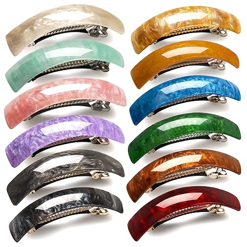 12pcs Retro Acrylic Hair Barrettes Automatic Large Hair Clip Elegant French Design Barrettes for Women Ladies (Retro Color)