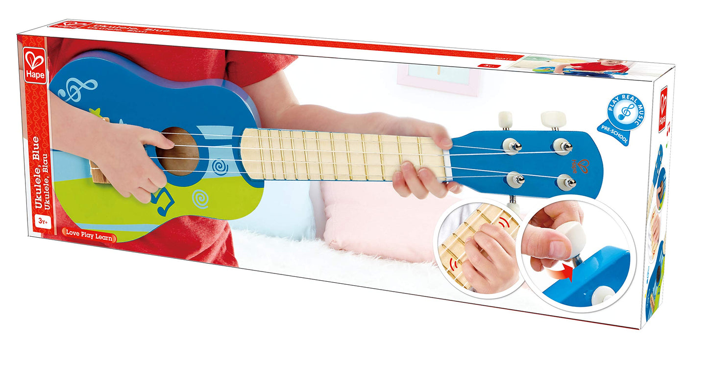 Hape Kid’s Wooden Toy Ukulele | 21 Inch Wooden Ukulele Musical Instrument with Vibrant Sound and Tunable Nylon Strings for Children, Blue