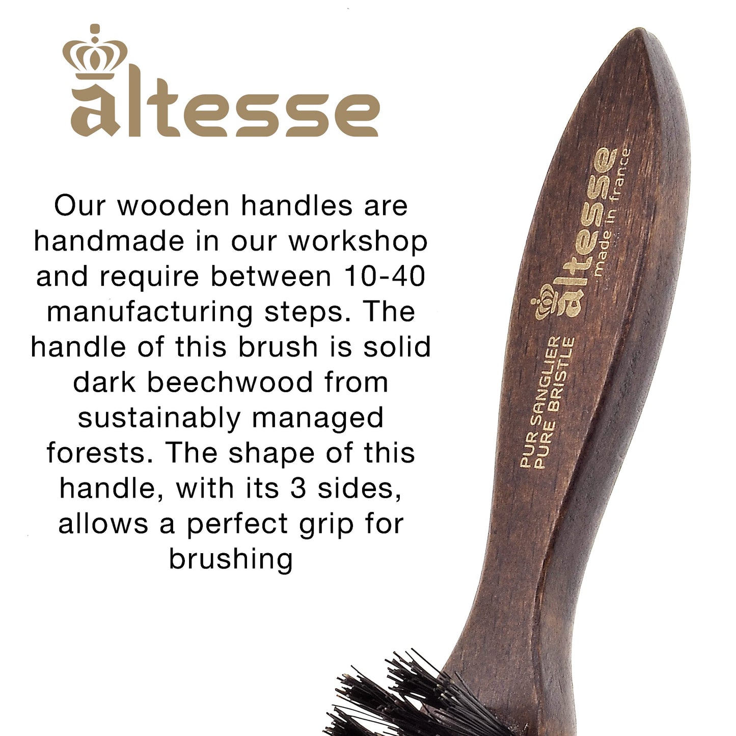Altesse 320 PM Boar Bristle Beard Brush for Men Beard and Mustache Beard Grooming Kit Dark Beechwood Small Beard Brush Mini with 3 Rows of 100% Firm