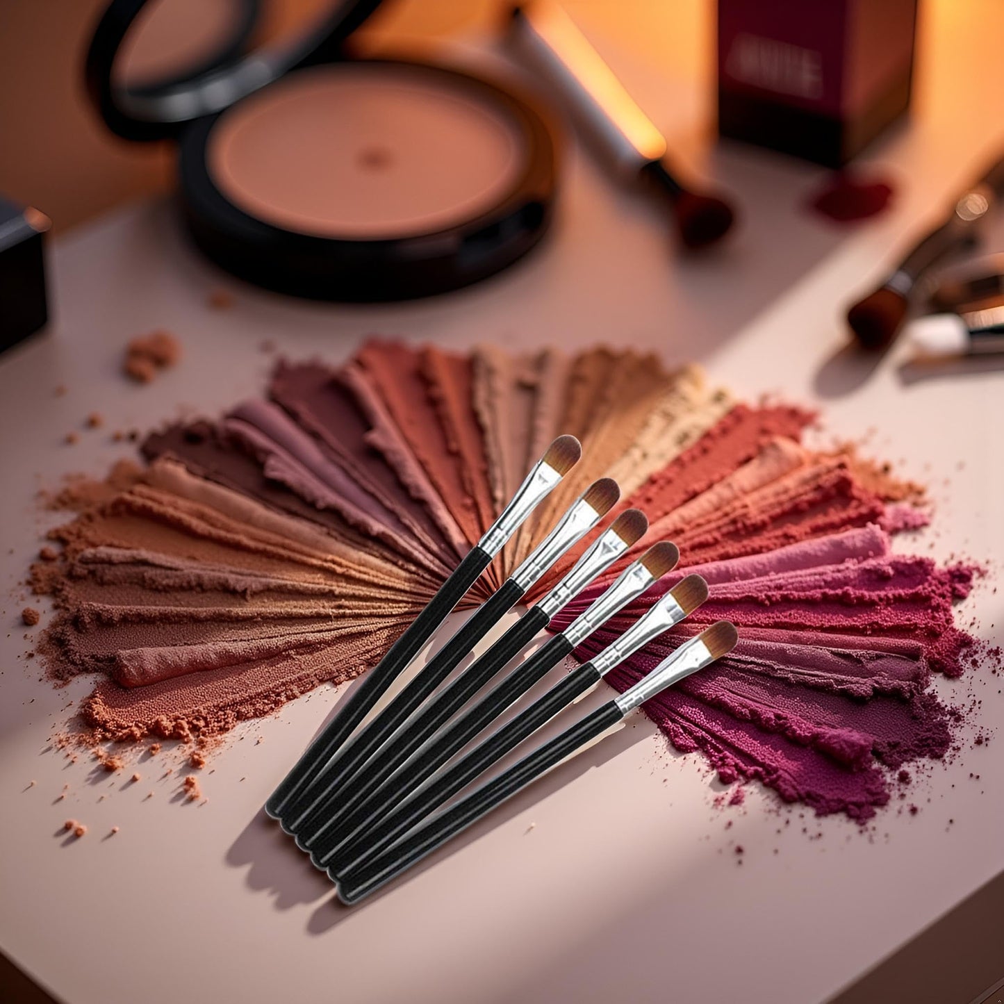6Pcs Black Professional Shader Eyeshadow Brush - All Over Short Flat Shader Eye Makeup Brush with Dense Rounded Natural Hair Bristles to Pack Eye