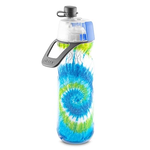 O2COOL Mist 'N Sip Misting Water Bottle 2-in-1 Mist And Sip Function With No Leak Pull Top Spout Reusable Sports Water Bottle - 20 oz (Tie Dye Blue)