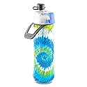 O2COOL Mist 'N Sip Misting Water Bottle 2-in-1 Mist And Sip Function With No Leak Pull Top Spout Reusable Sports Water Bottle - 20 oz (Tie Dye Blue)