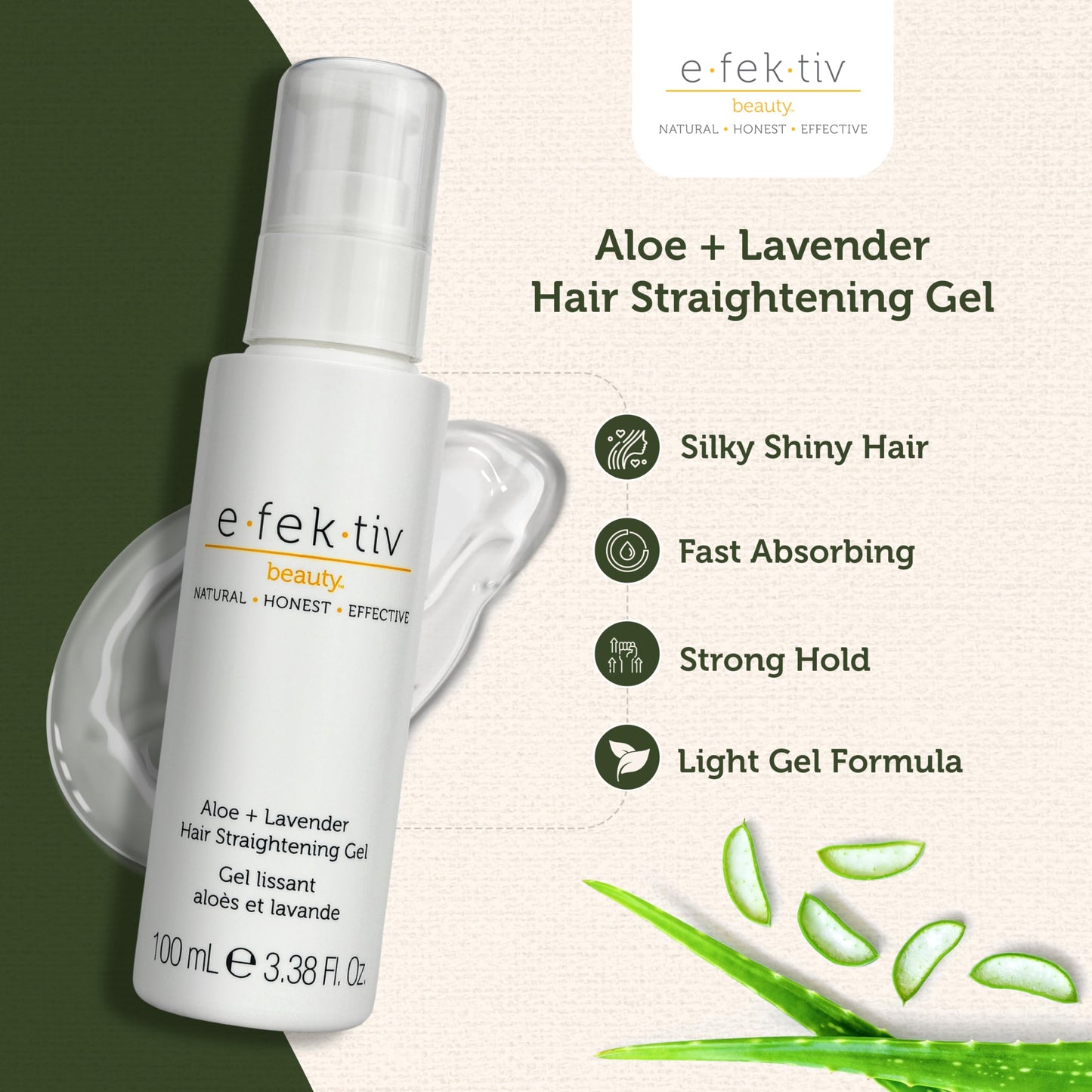 e.fek.tiv beauty Aloe Plus Lavender Hair Straightening Gel - Flexible, Natural Hold - Protective Plant Based - Smooth Infusion - Travel Size Hair Gel