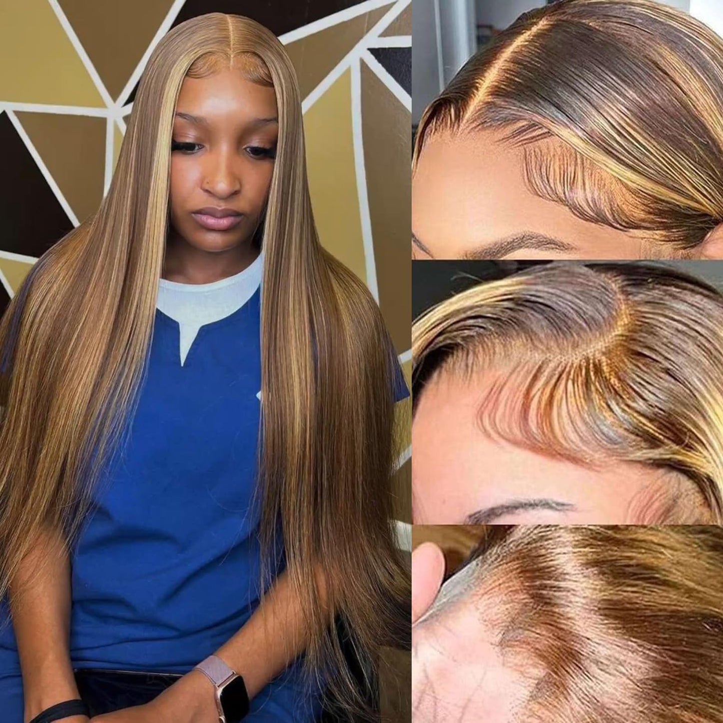 bunGiol Ombre HIghlight Lace Front Wig Human Hair Honey blonde 26 Inch 13x4 HD Transparent lace front wigs human hair #4/27 Colored Glueless Wig Beauty and Personal Care bunGiol Default Title