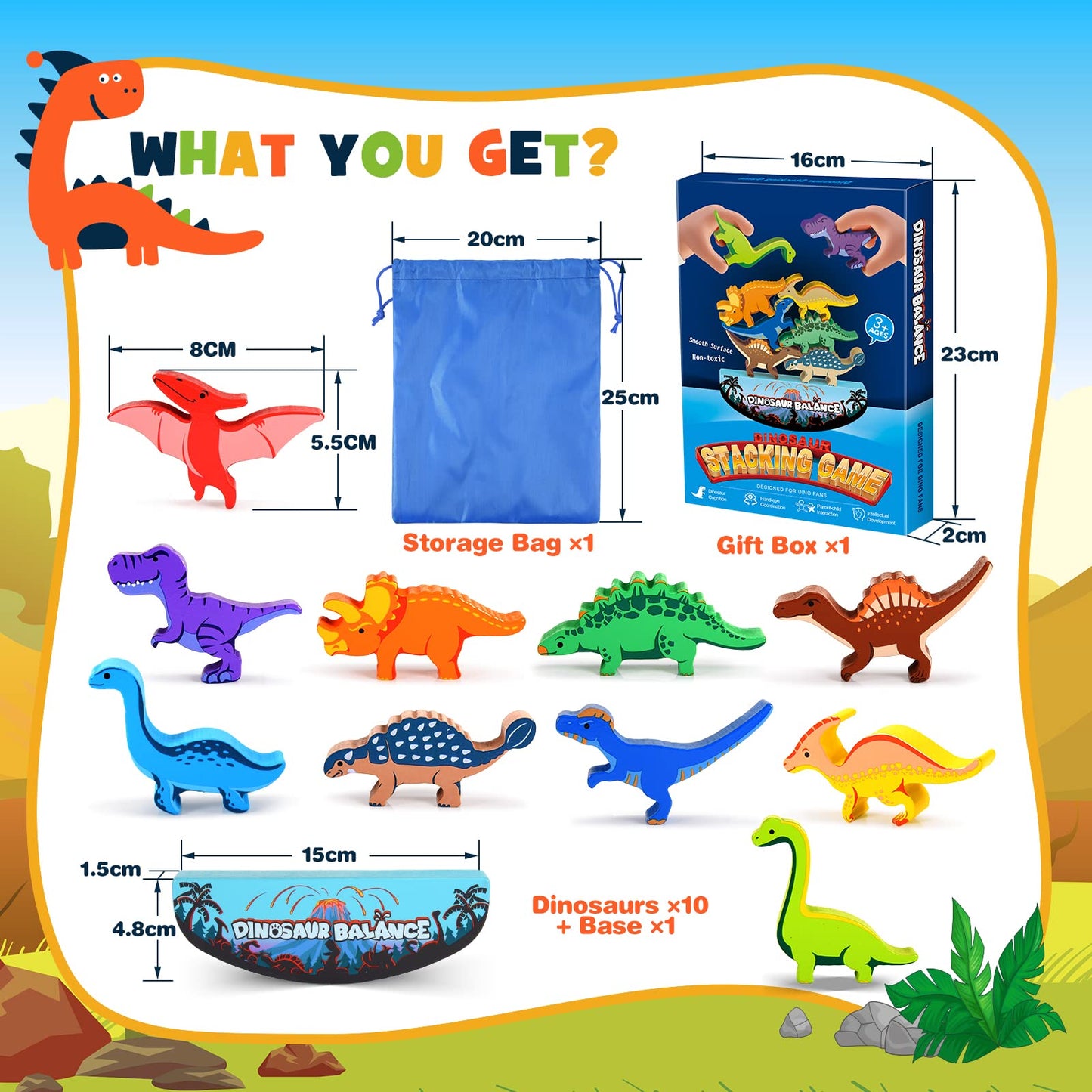 IPOURUP Dinosaur Stacking Toys | Wooden Montessori Balance Game for Kids 3–8 | Fun Family Competition & Birthday Gift for Boys & Girls