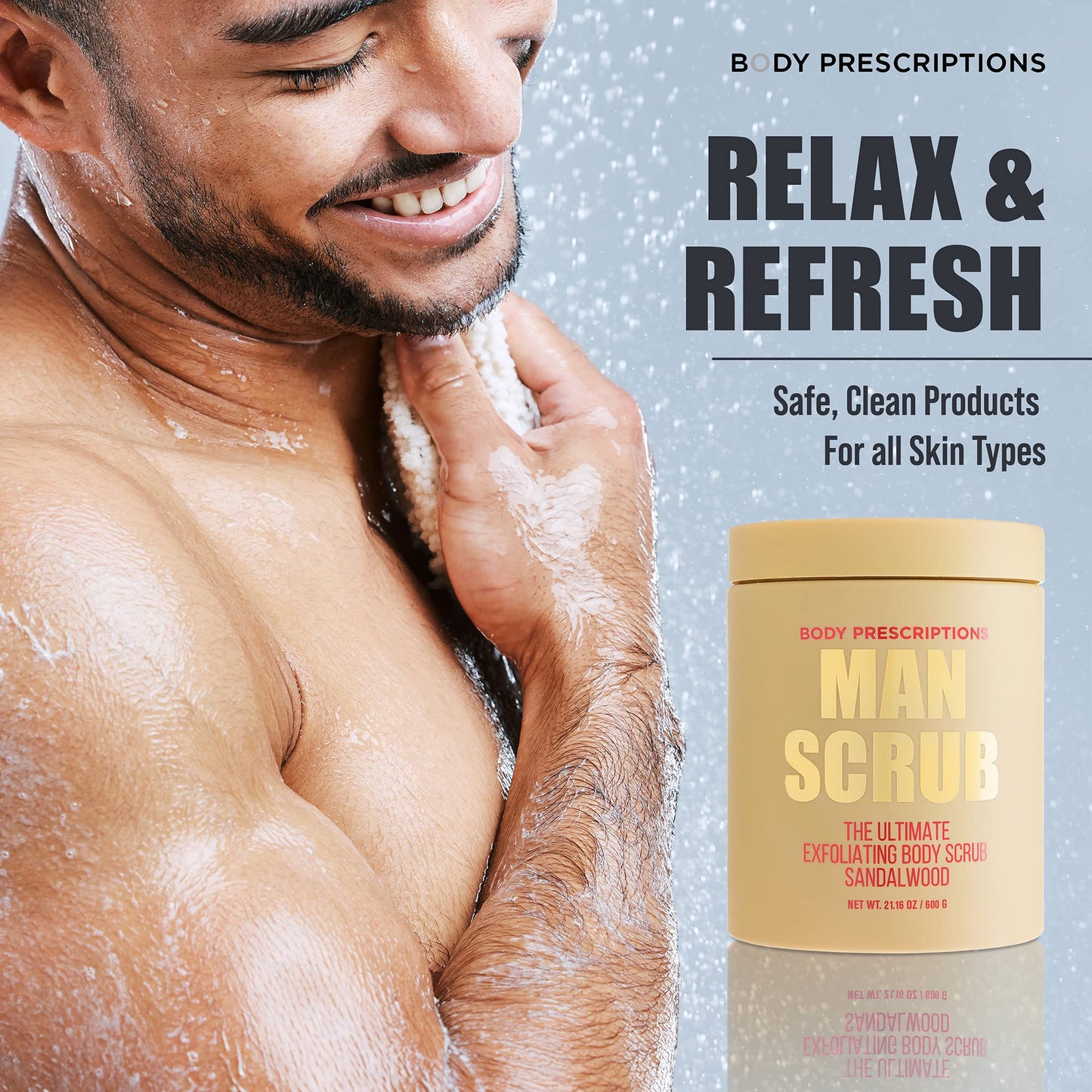 Body Prescriptions Men’s Exfoliating Body Scrub - Ultimate Skin Cleansing Wash in Jar with Twist-Top Lid, For All Skin Types, 21 Ounce (Pack of 1)