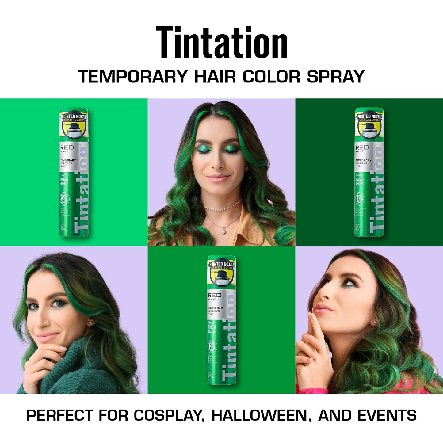 Red by Kiss Tintation Temporary Hair Color Spray 2.82oz, Quick-Dry & Smudge-Proof, Vivid Color Washable Hair Dye, Styling Spray Cosplay Halloween