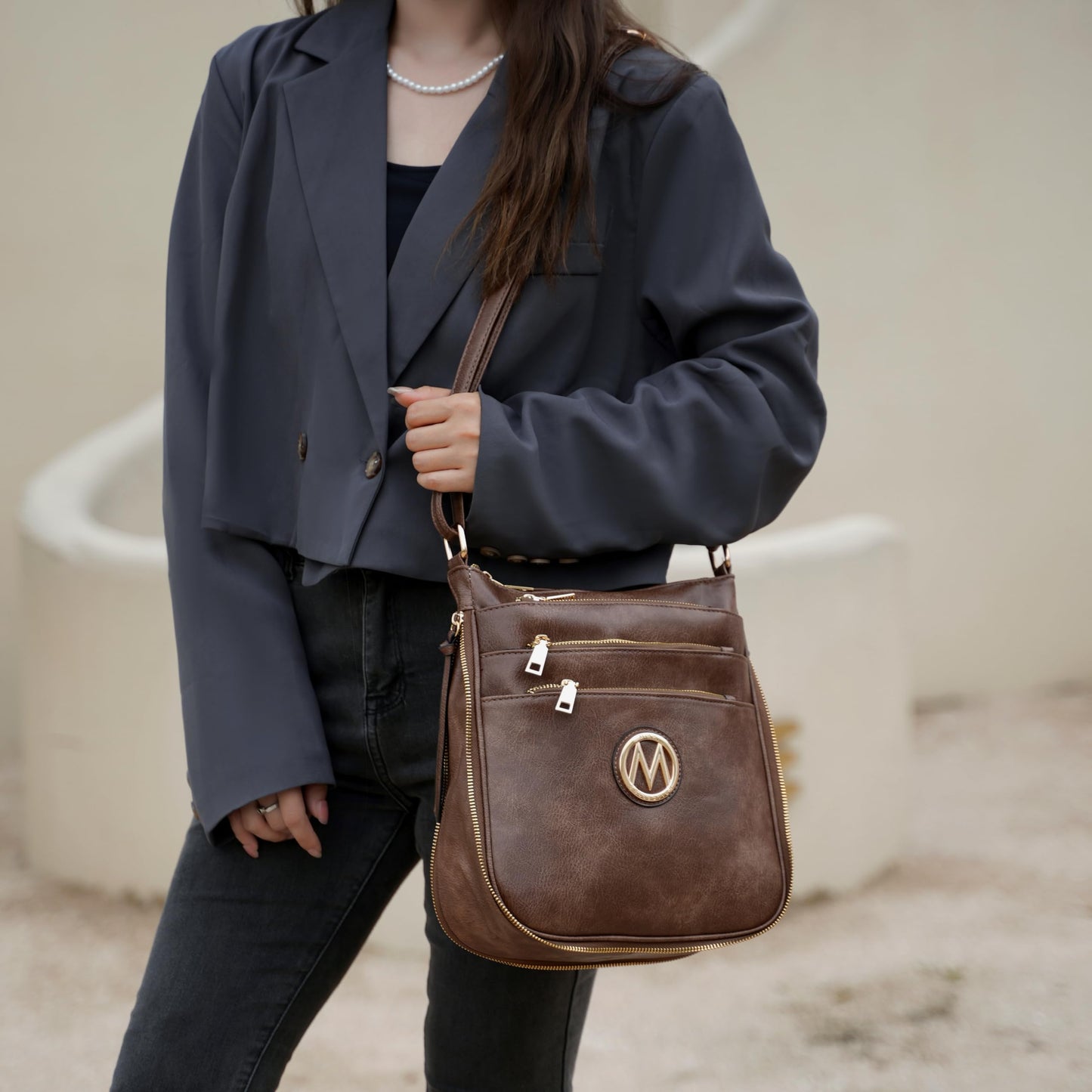 MKF Crossbody Bag for Women - PU Leather Expandable Messenger Purse - Designer Pocketbook Handbag Shoulder Strap