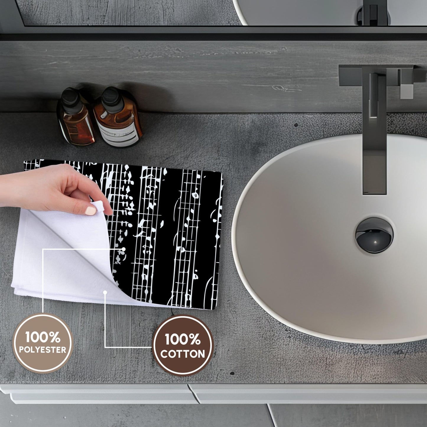 3D Rose TWL_112826_1 Black & White Musical Notes - Stylish Sheet Music - Piano Notation - Contemporary Musician Gifts Towel, 15 x 22