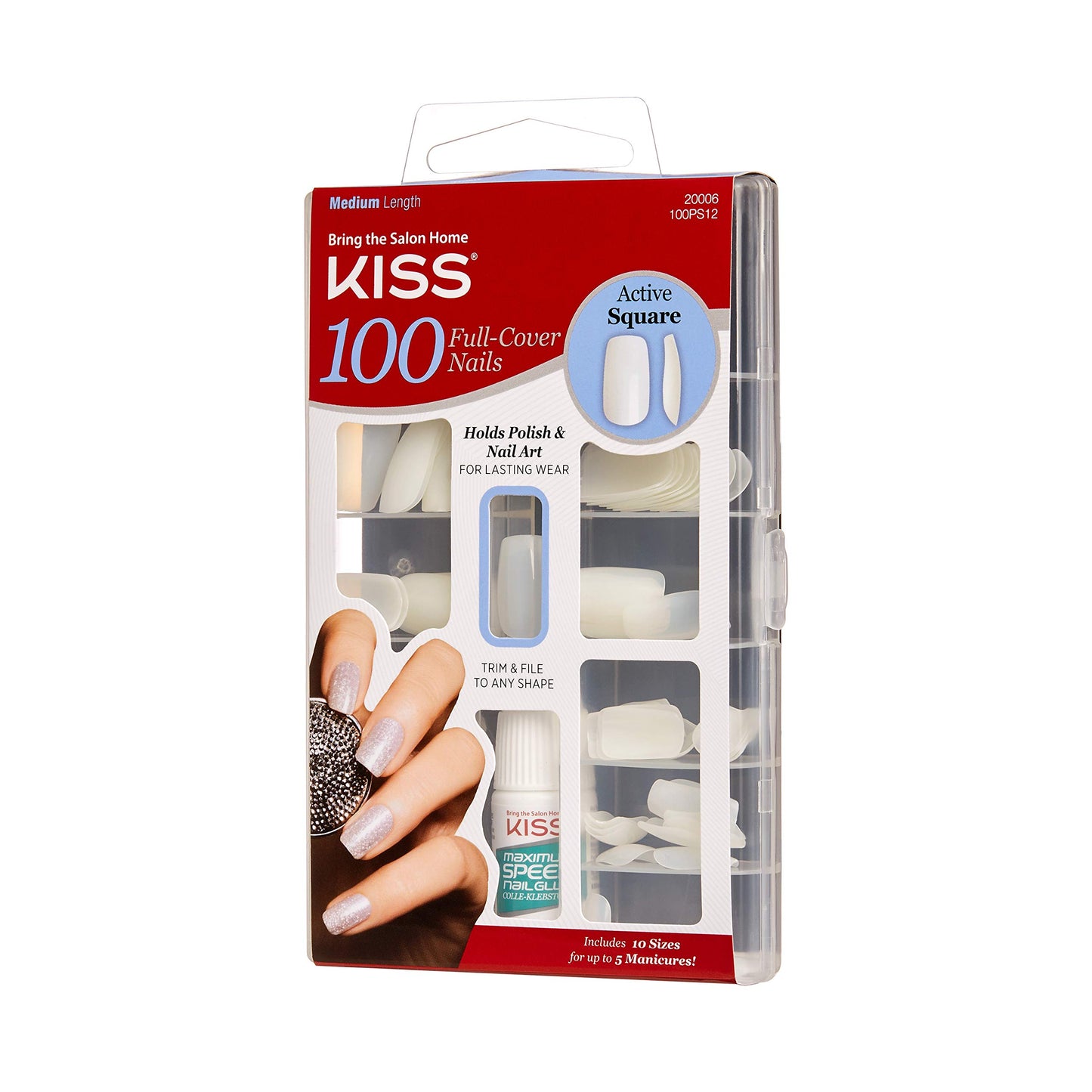Kiss 100 Full Cover Nails Active Square (Pack of 2) Beauty & Personal Care KISS