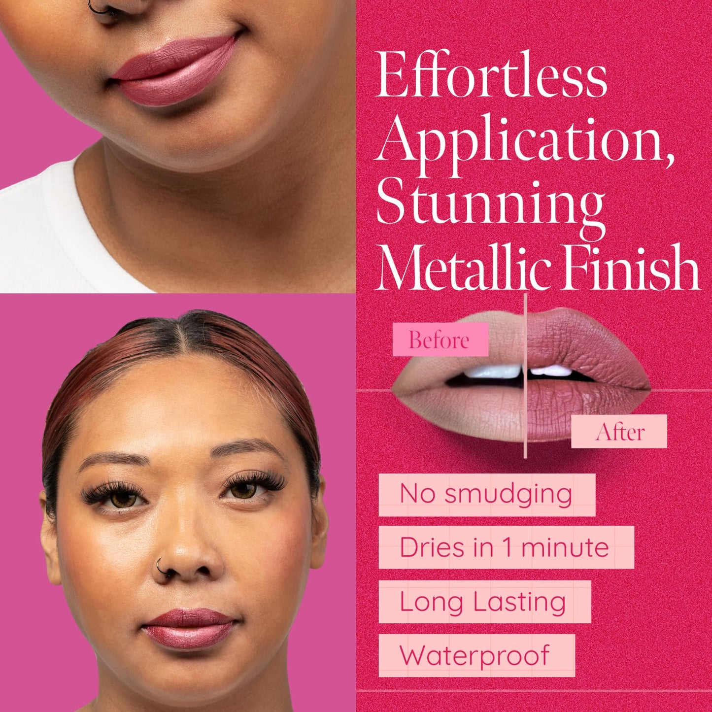 Aromi Metallic Liquid Lipstick | Rosy Chestnut Lip Color with Shimmery Finish, Vegan, Pink Nude Shade, Long-lasting, Waterproof (Alpine Bloom)