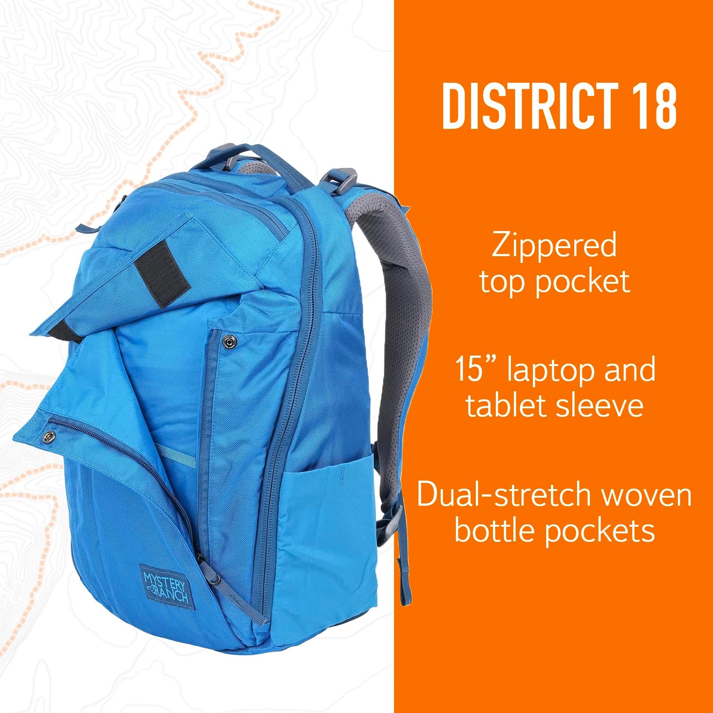 Mystery Ranch District 18 Backpack - Fixed-Harness Bag with Padded Laptop Sleeve - Splash, 18L